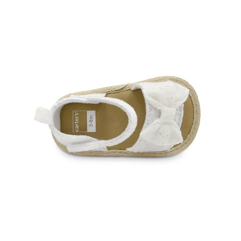 Carter's Baby Girls' White Eyelet Bow Espadrille Sandals 0-3 Months NIB